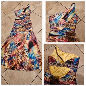 Morrell Maxie one shoulder sequin bustline ruched waist holiday flare dress 12